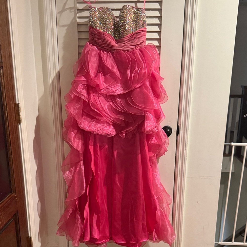 Sweetheart High Low Prom Gown with Crystal Bodice Arora Borealis